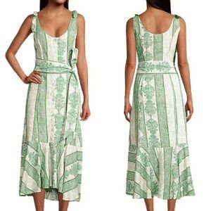 Roller Rabbit Green and White Printed Tie-Waist Midi Dress